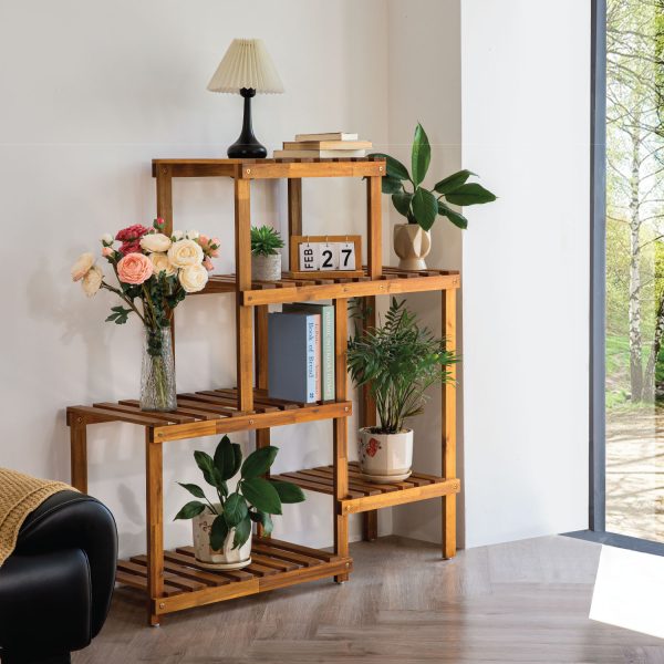 Gedo Flower Shelf 8 Pots – Elegant Wooden Plant Stand for Indoor & Outdoor Spaces