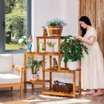Gedo Flower Shelf 8 Pots – Elegant Wooden Plant Stand for Indoor & Outdoor Spaces