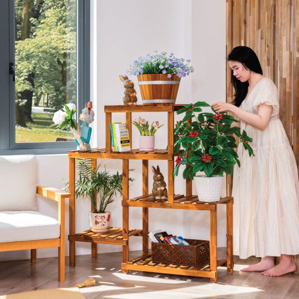 Gedo Flower Shelf 8 Pots – Elegant Wooden Plant Stand for Indoor & Outdoor Spaces