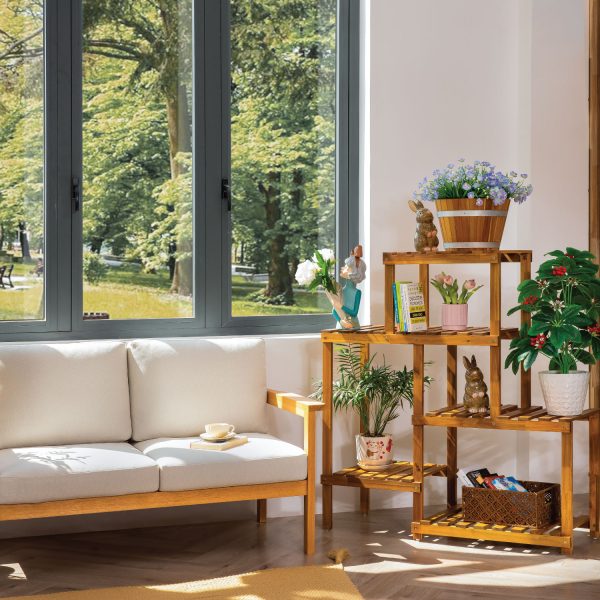 Gedo Flower Shelf 8 Pots – Elegant Wooden Plant Stand for Indoor & Outdoor Spaces
