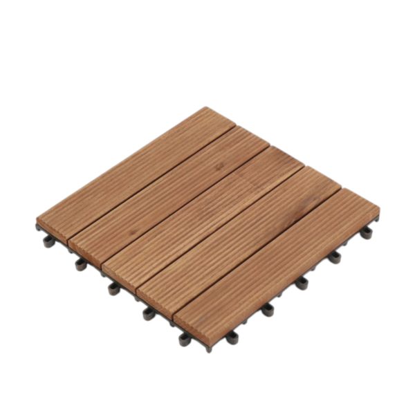 Decktile 5-Slat Grooved – Acacia Wood Interlocking Deck Tiles for Patio, Balcony & Garden Flooring