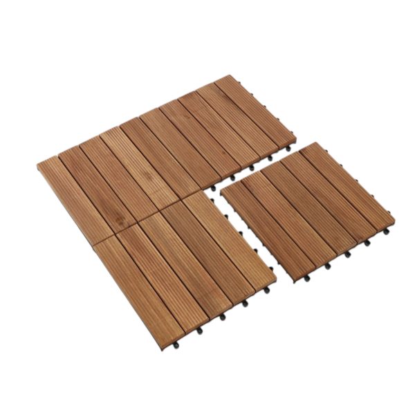 Decktile 5-Slat Grooved – Acacia Wood Interlocking Deck Tiles for Patio, Balcony & Garden Flooring