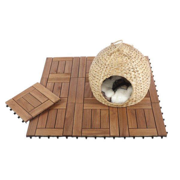 Decktile 7-Slat Grooved – Premium Acacia Wood Interlocking Deck Tiles for Outdoor Spaces