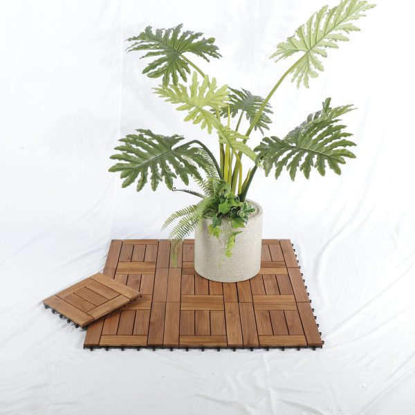 Decktile 7-Slat Grooved – Premium Acacia Wood Interlocking Deck Tiles for Outdoor Spaces