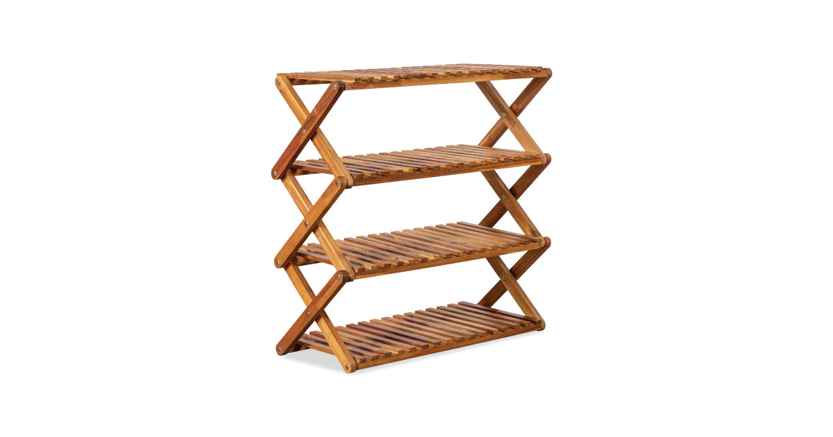 Qreka 4-Tier Wooden Folding Shoe Rack