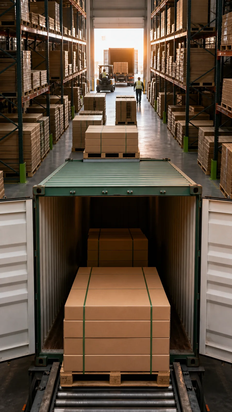 Packaged furniture inventory in a U.S. fulfillment warehouse prepared for retailer and dropshipping programs