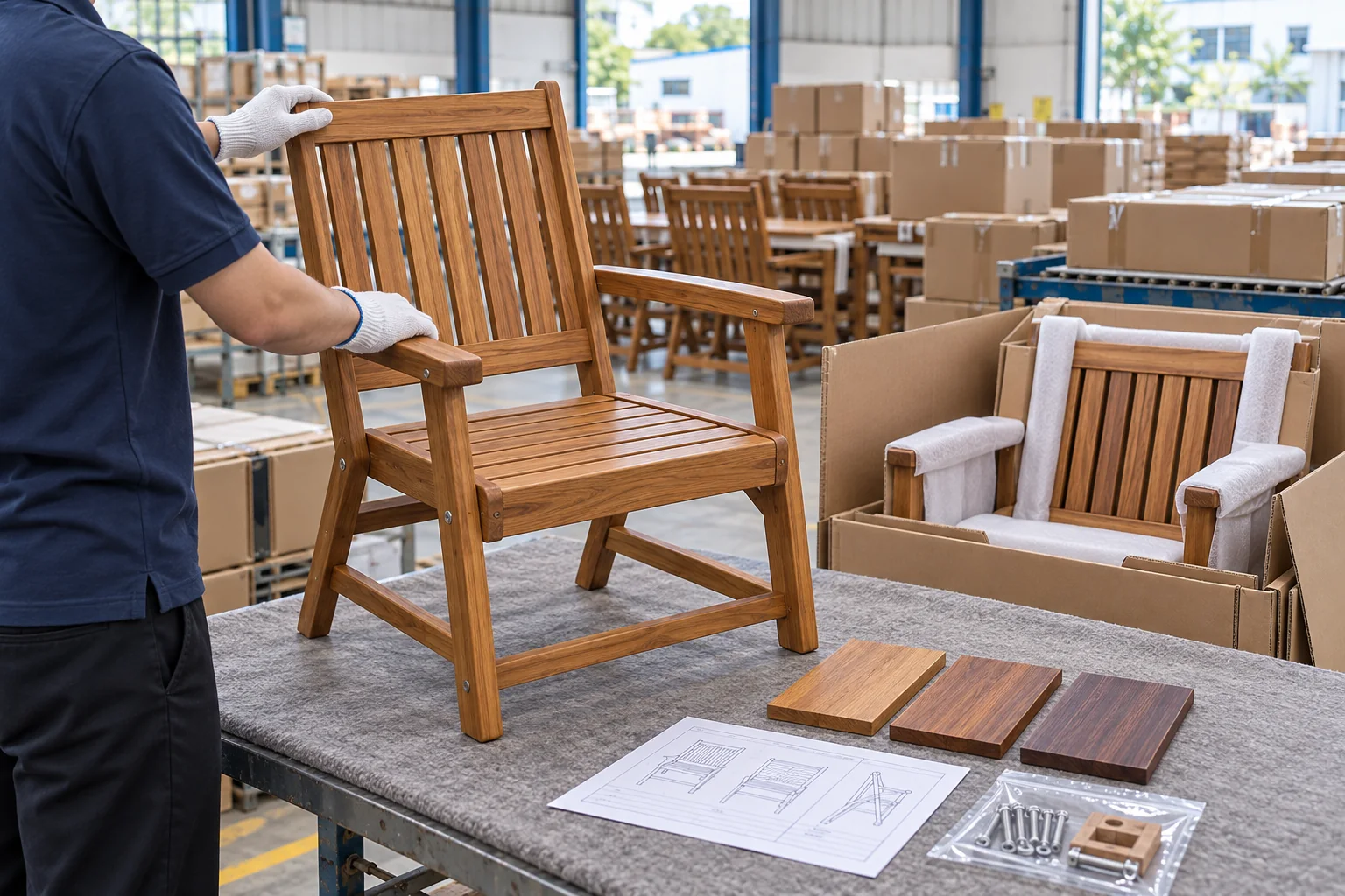 Outdoor furniture quality control for finish, function and export packaging