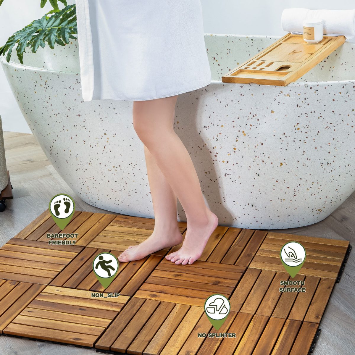 Acacia Wood Interlocking Deck Tiles Waterproof for Outdoors