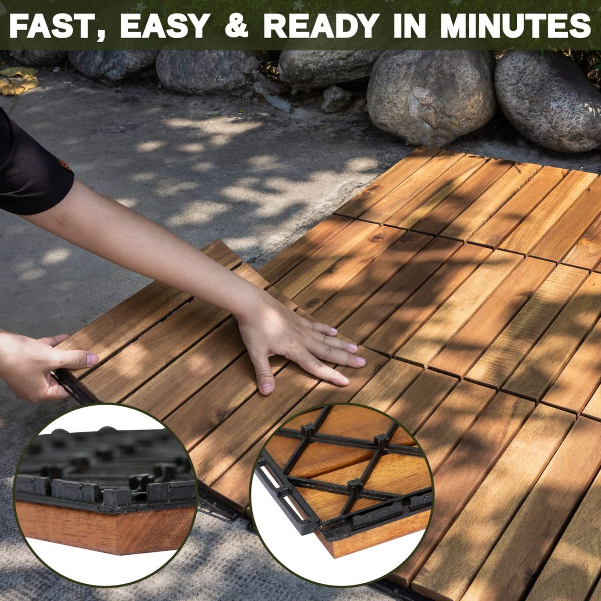 Acacia Wood Interlocking Deck Tiles Waterproof for Outdoors