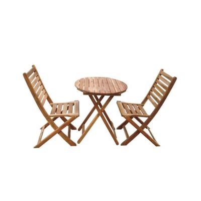 Round table and 2 folding chairs