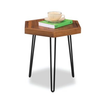 Hexagon Side Table Natural Wood for Living Room