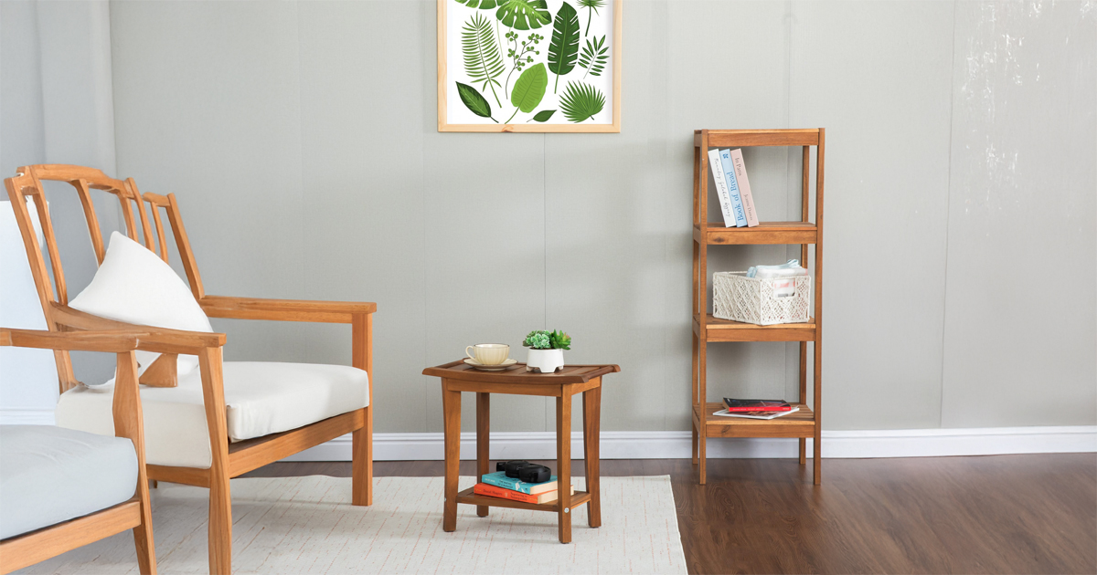 2-Tier Acacia Wood Shower Stool with Storage Shelf 2 2-Tier Acacia Wood Shower Stool with Storage Shelf