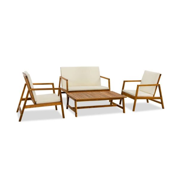 4-Piece Acacia Wood Patio Furniture Set with Cushions