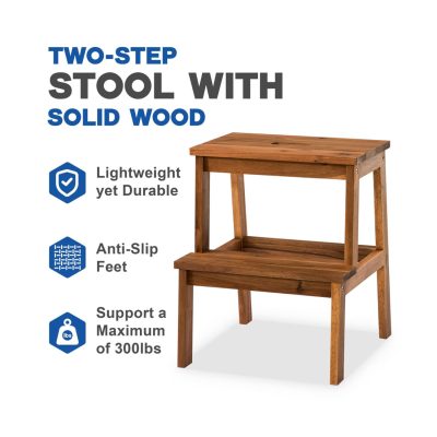 Acacia Wood 2-Step Stool Waterproof for Bathroom & Kitchen