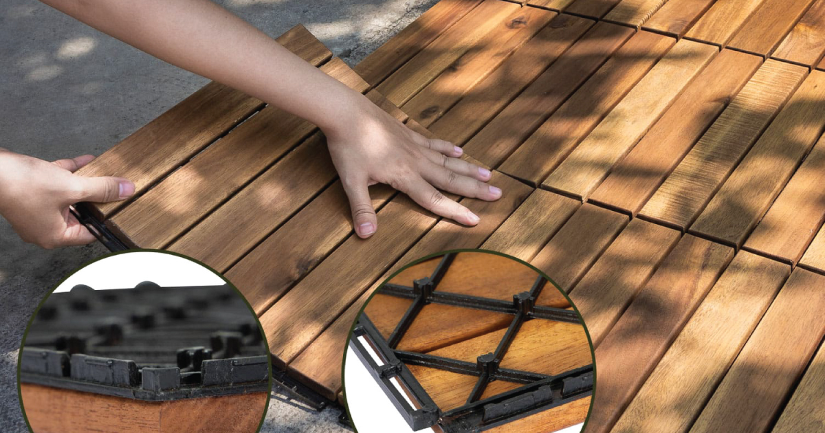 Acacia Wood Interlocking Deck Tiles Waterproof for Outdoors