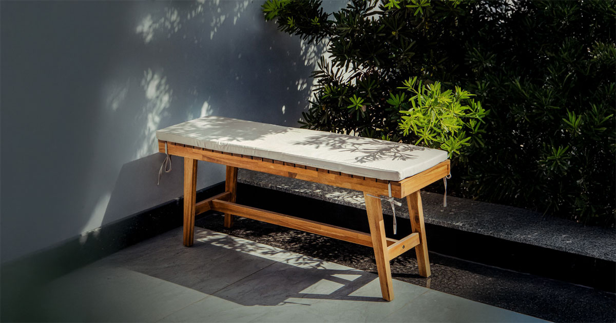 Acacia Wood Upholstered Bench 43 for Dining & Entryway