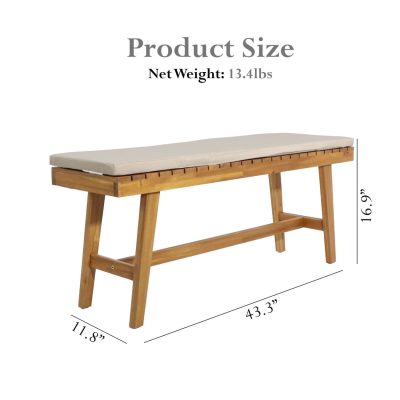 Acacia Wood Upholstered Bench 43″ for Dining & Entryway