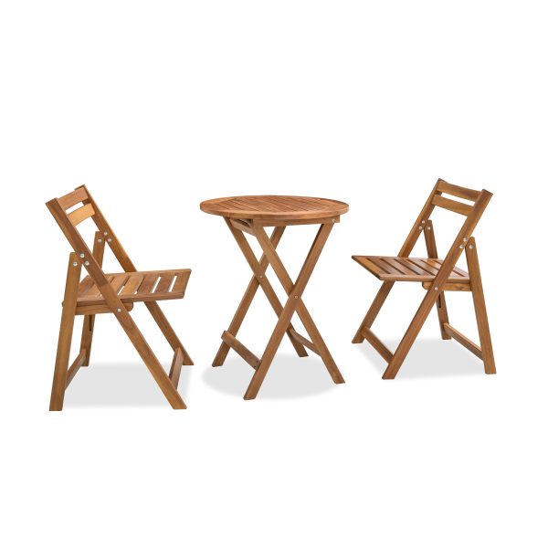 Foldable Acacia Wood Round Table Waterproof for Outdoors