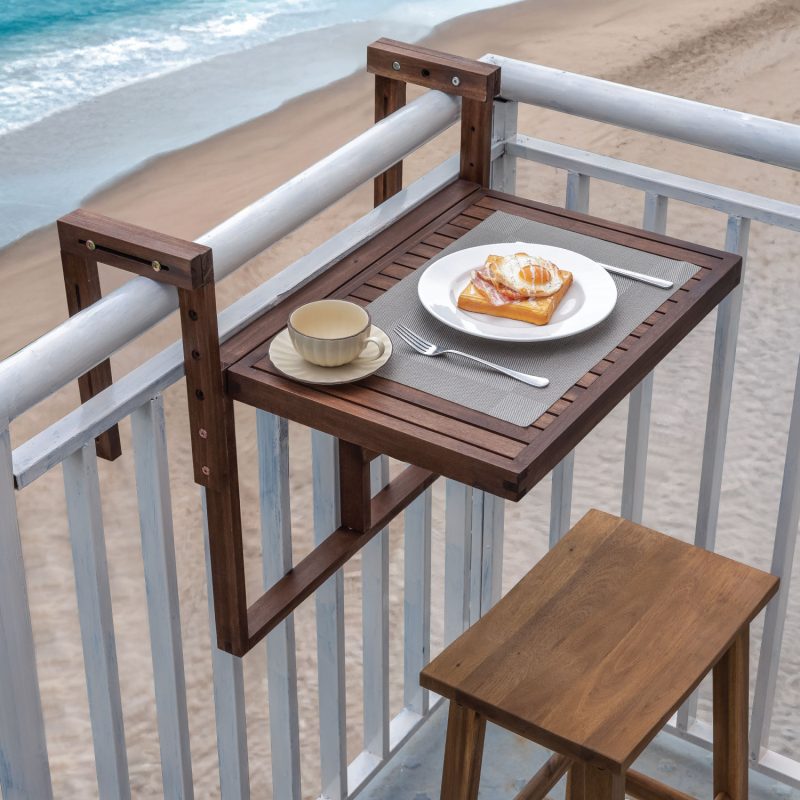 Balcony Hanging Table – Space-Saving Wooden Table for Small Outdoor Spaces