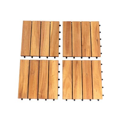 Decktile 4-Slat – Solid Acacia Wood Interlocking Deck Tiles for Patio and Balcony Flooring