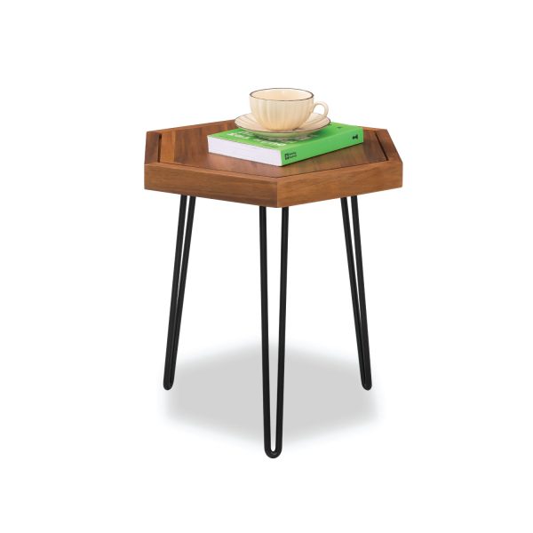 Hexagon Side Table – Modern Geometric Wooden Accent Table for Living Room & Patio
