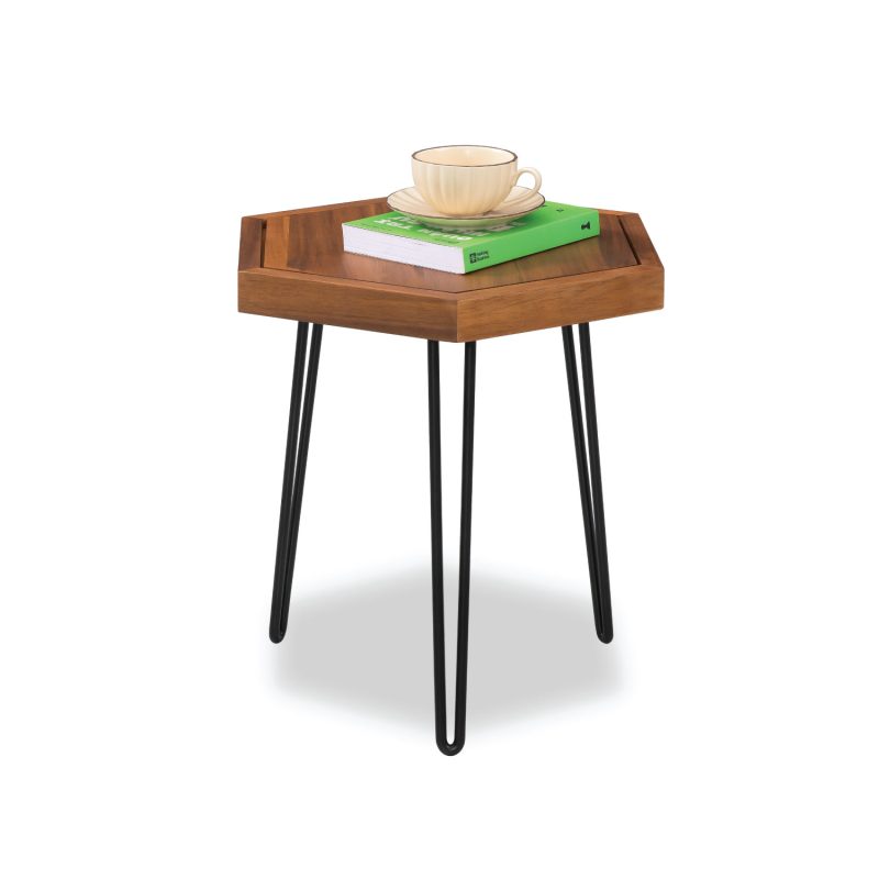 Hexagon Side Table – Modern Geometric Wooden Accent Table for Living Room & Patio