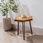 Hexagon Side Table – Modern Geometric Wooden Accent Table for Living Room & Patio