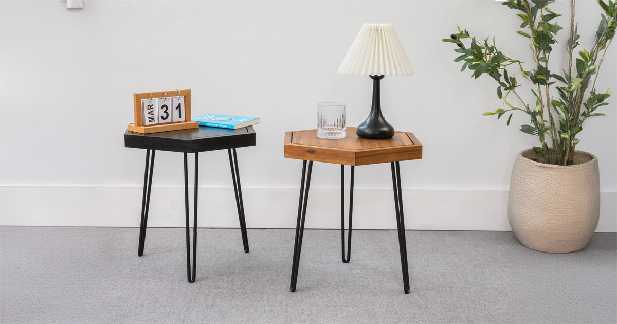 Hexagon Side Table – Modern Geometric Wooden Accent Table for Living Room & Patio
